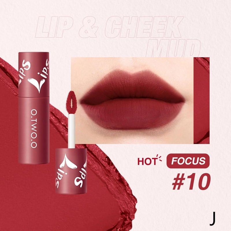 O.TWO.O Lip Mud, Matte Finish, Dual-Use Lip & Cheek Powder, Airy Lip Gloss, Non-Transferable Lip Tint